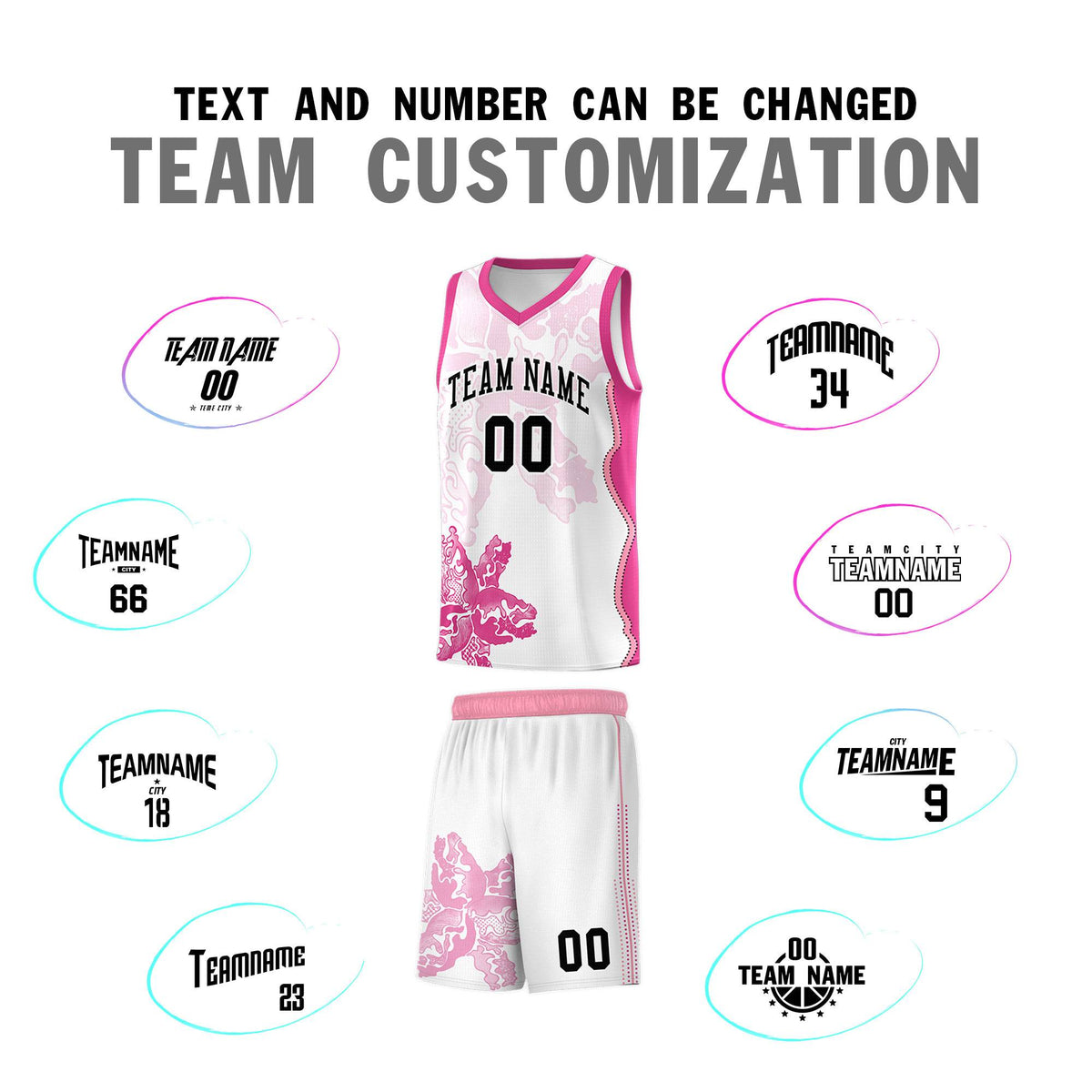 Custom White Pink Basketball Jersey - Illusion Flower Graffiti Breathable mesh Fabric