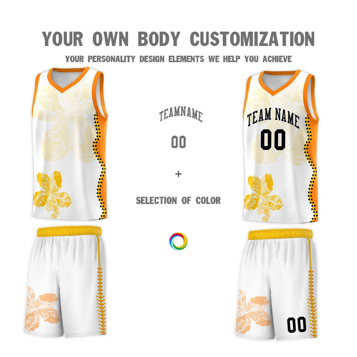 Custom White Orange Basketball Jersey - Illusion Flower Graffiti Durable Fabric