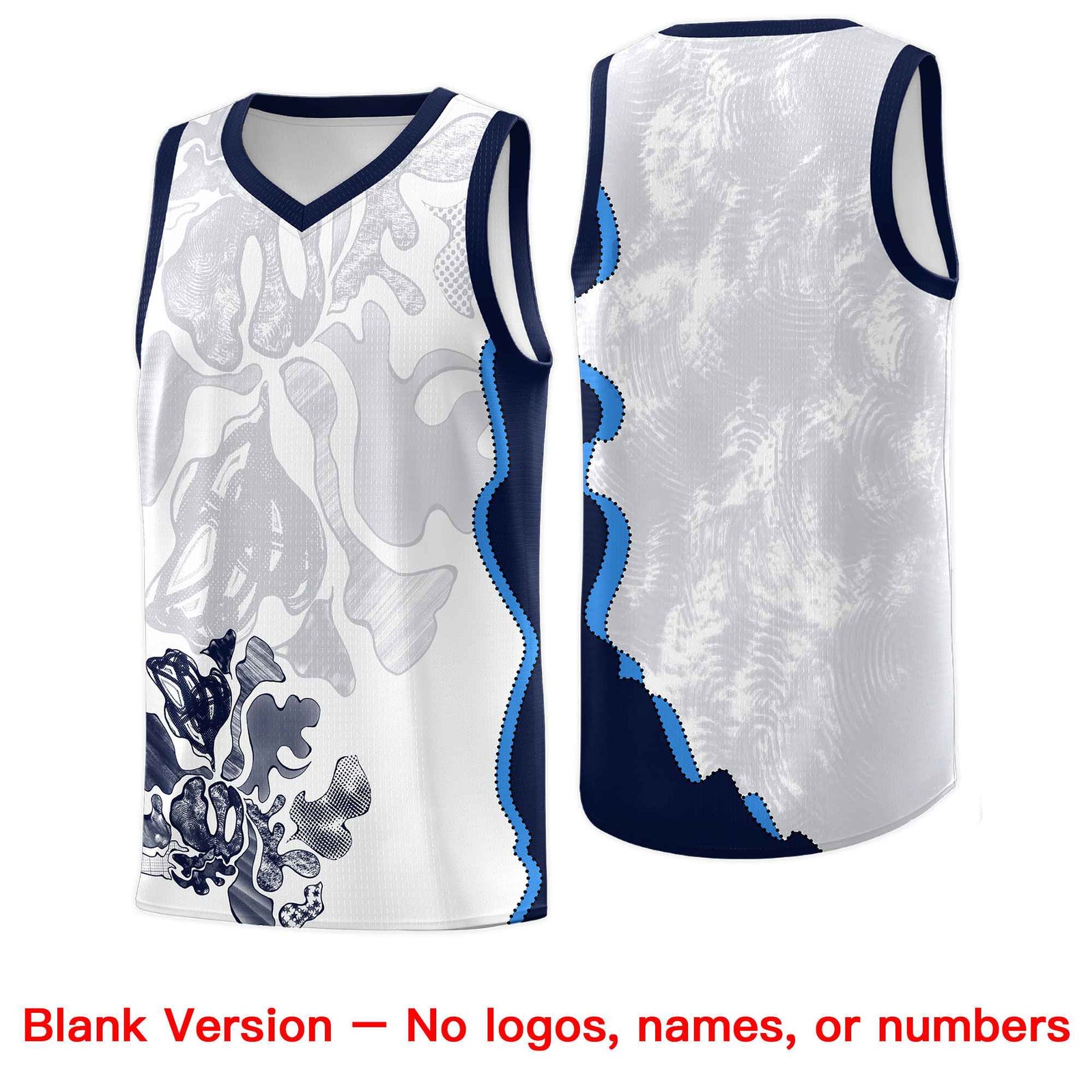 Custom White Navy Basketball Jersey - Illusion Flower Graffiti Breathable Fabric