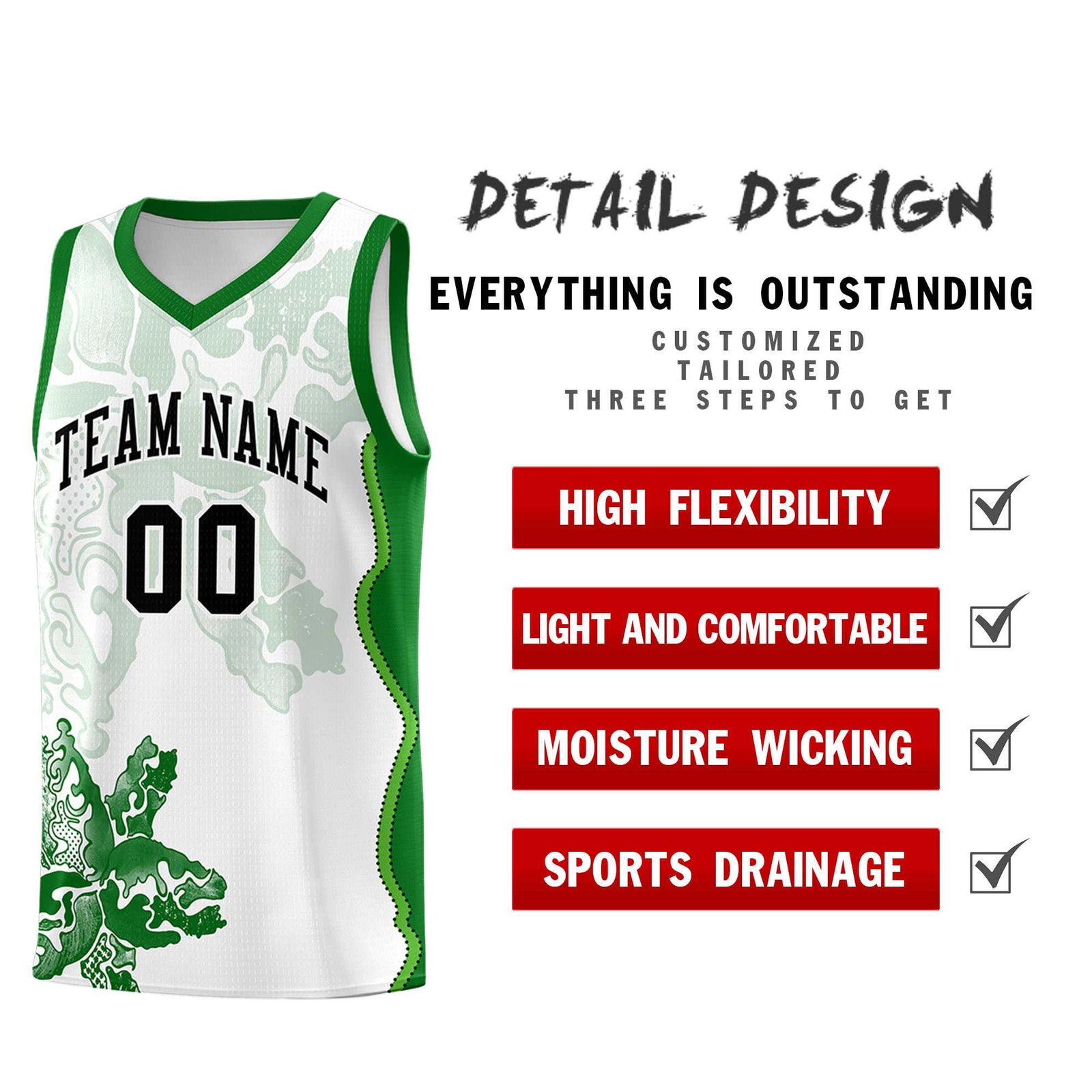 Custom White Kelly Green Basketball Jersey - Illusion Flower Graffiti Moisture wicking Fabric