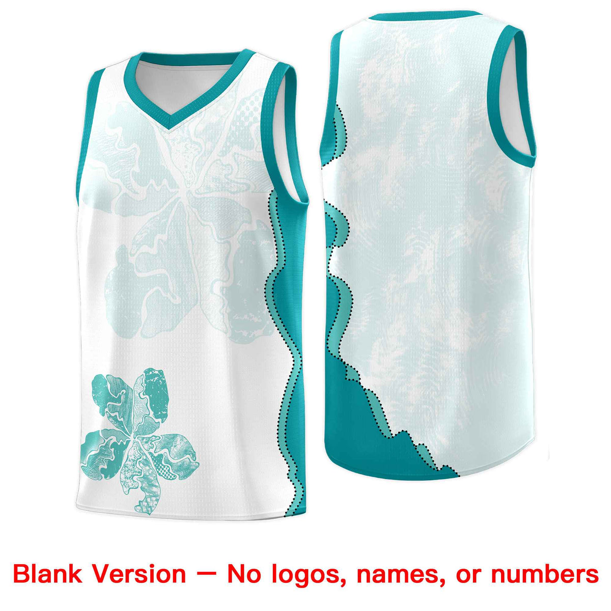 Custom White Teal Basketball Jersey - Illusion Flower Graffiti Lightweight Fabric