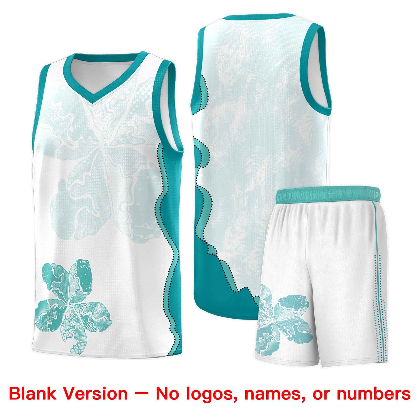 Custom White Teal Basketball Jersey - Illusion Flower Graffiti Lightweight Fabric