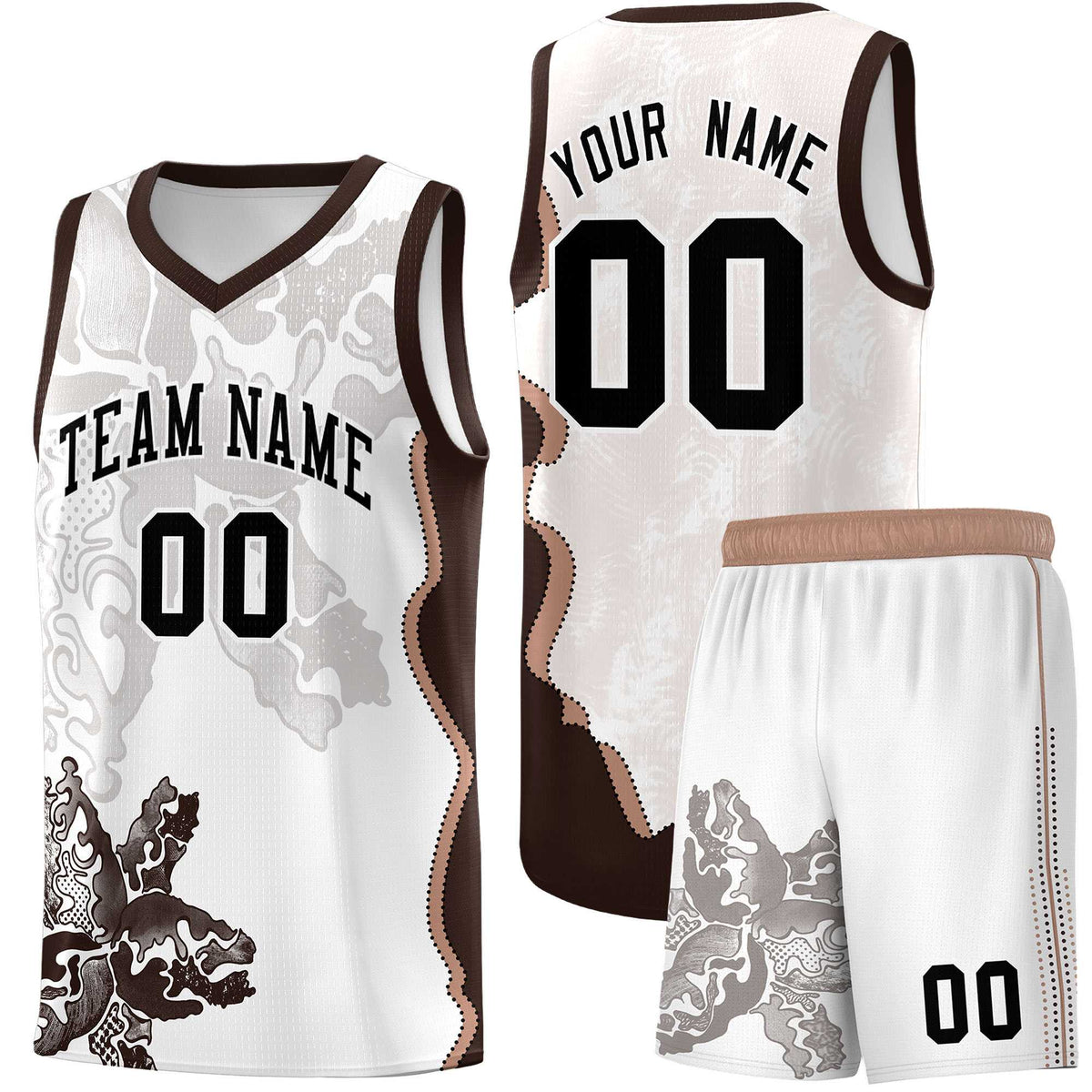 Custom White Brown Basketball Jersey - Illusion Flower Graffiti Quick dry Fabric
