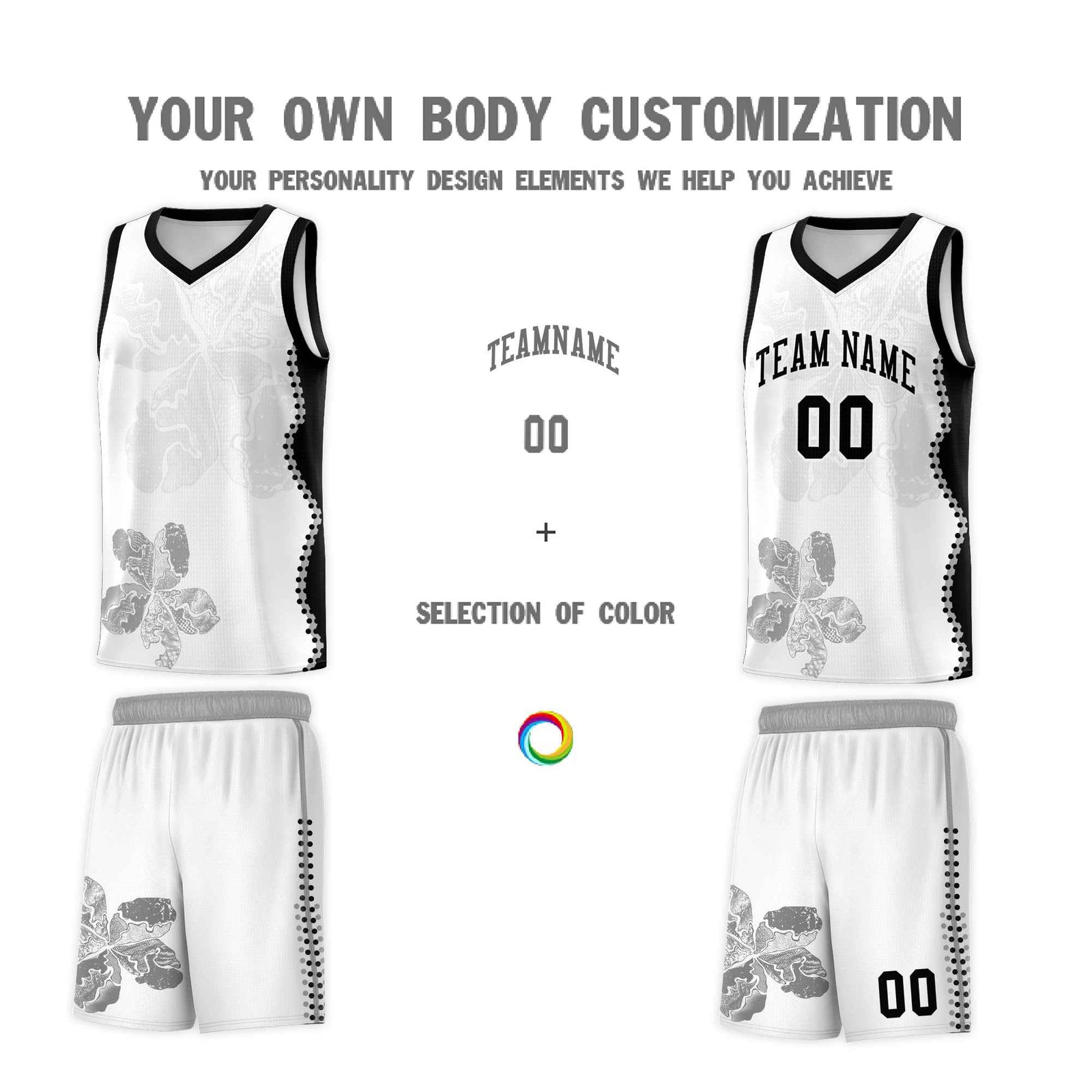 Custom White Black Basketball Jersey - Illusion Flower Graffiti Stylish Fabric