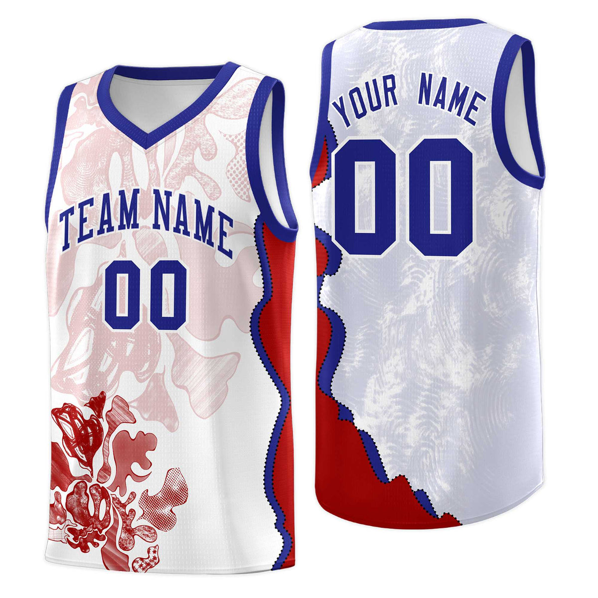 Custom White Royal Basketball Jersey - Illusion Flower Graffiti Unique Fabric