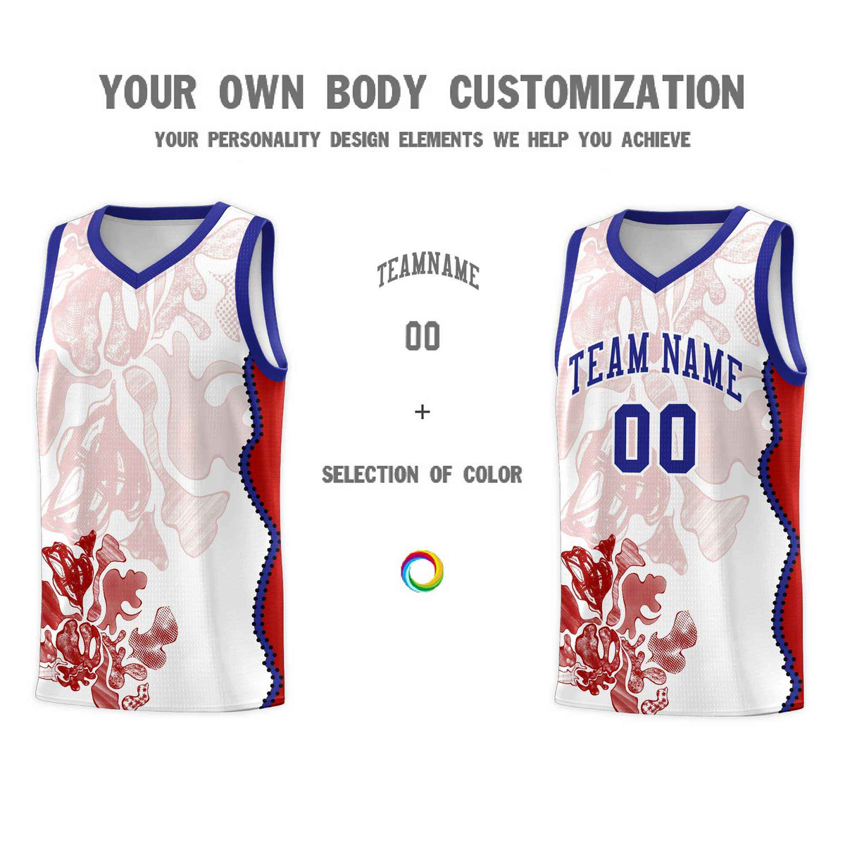 Custom White Royal Basketball Jersey - Illusion Flower Graffiti Unique Fabric