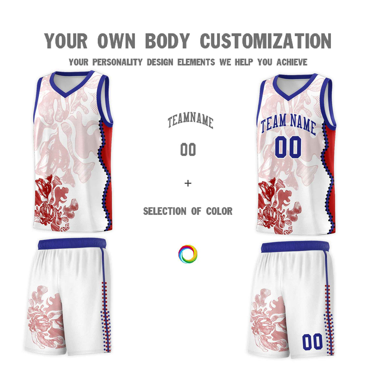 Custom White Royal Basketball Jersey - Illusion Flower Graffiti Unique Fabric