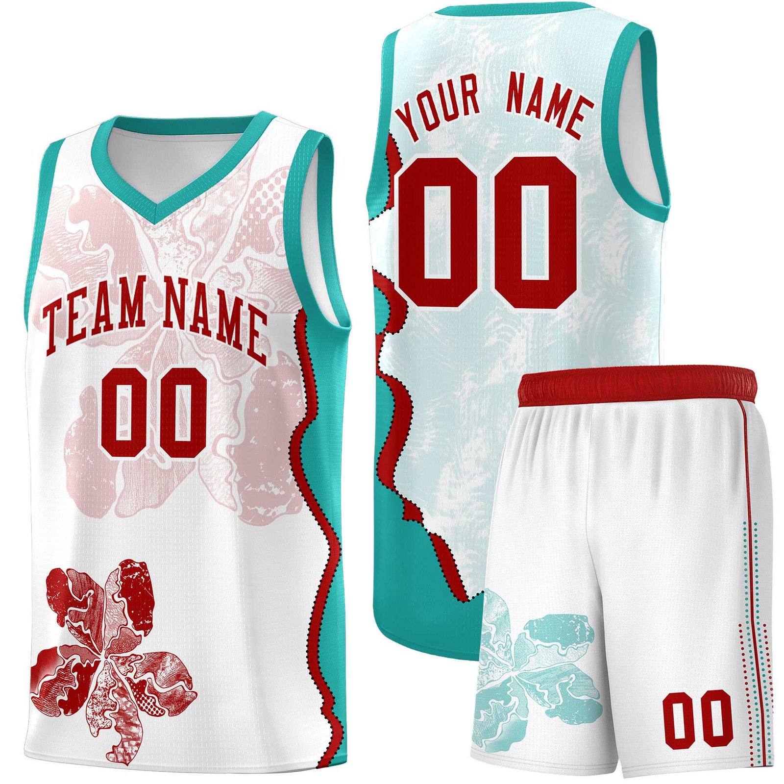 Custom White Aqua Basketball Jersey - Illusion Flower Graffiti Breathable mesh Fabric