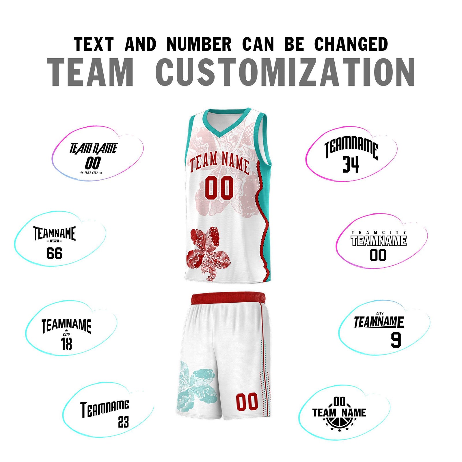 Custom White Aqua Basketball Jersey - Illusion Flower Graffiti Breathable mesh Fabric
