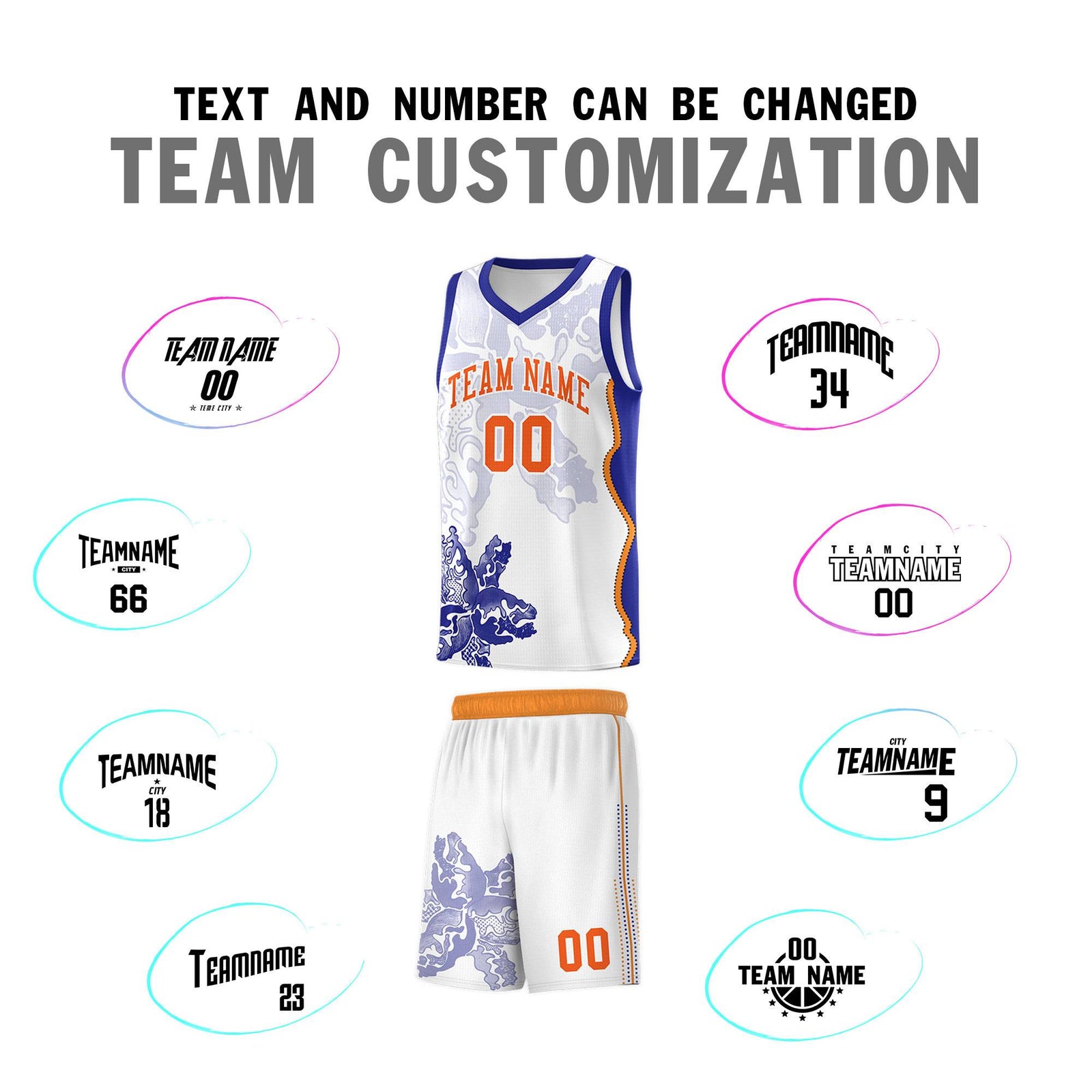 Custom White Royal Basketball Jersey - Illusion Flower Graffiti Breathable Fabric