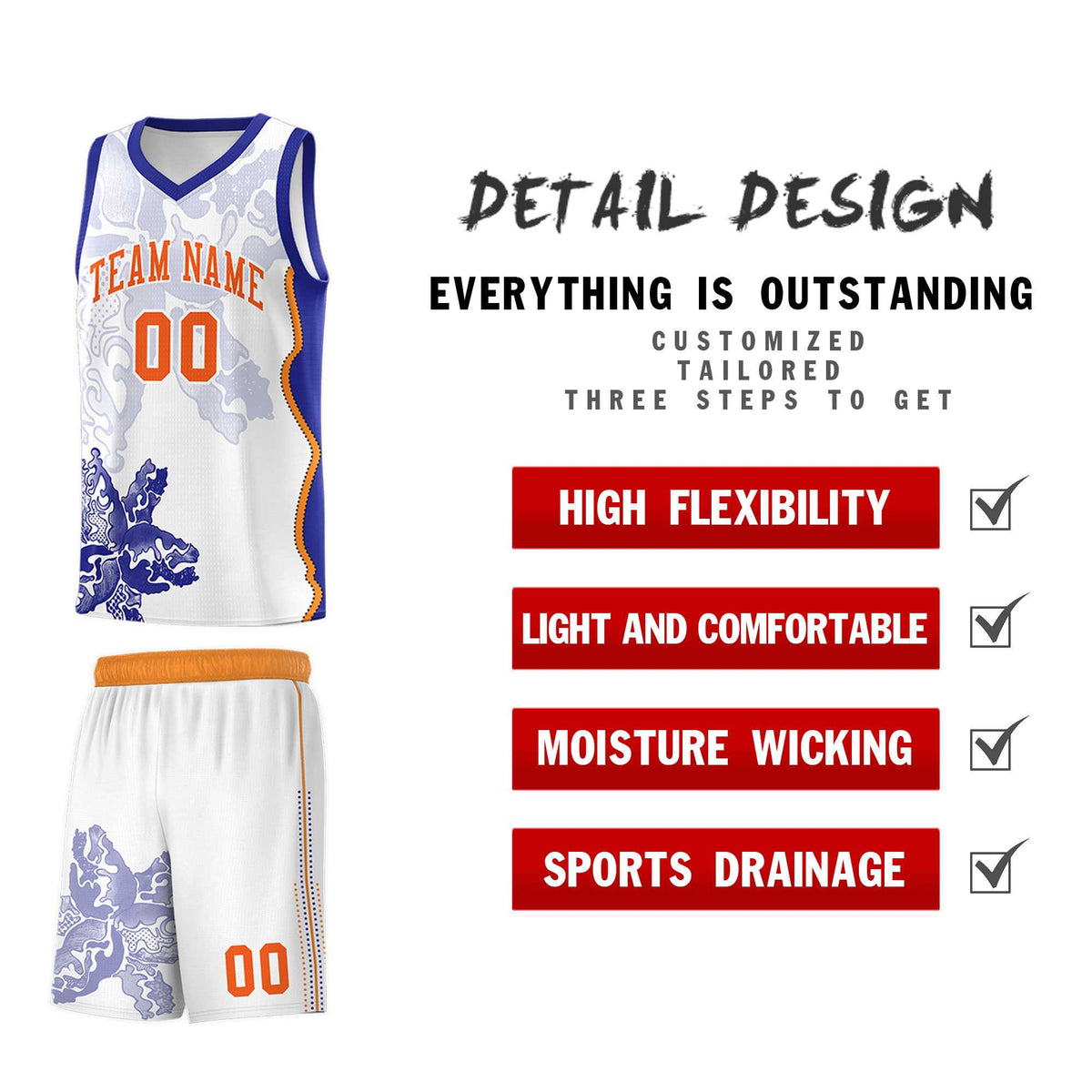 Custom White Royal Basketball Jersey - Illusion Flower Graffiti Breathable Fabric