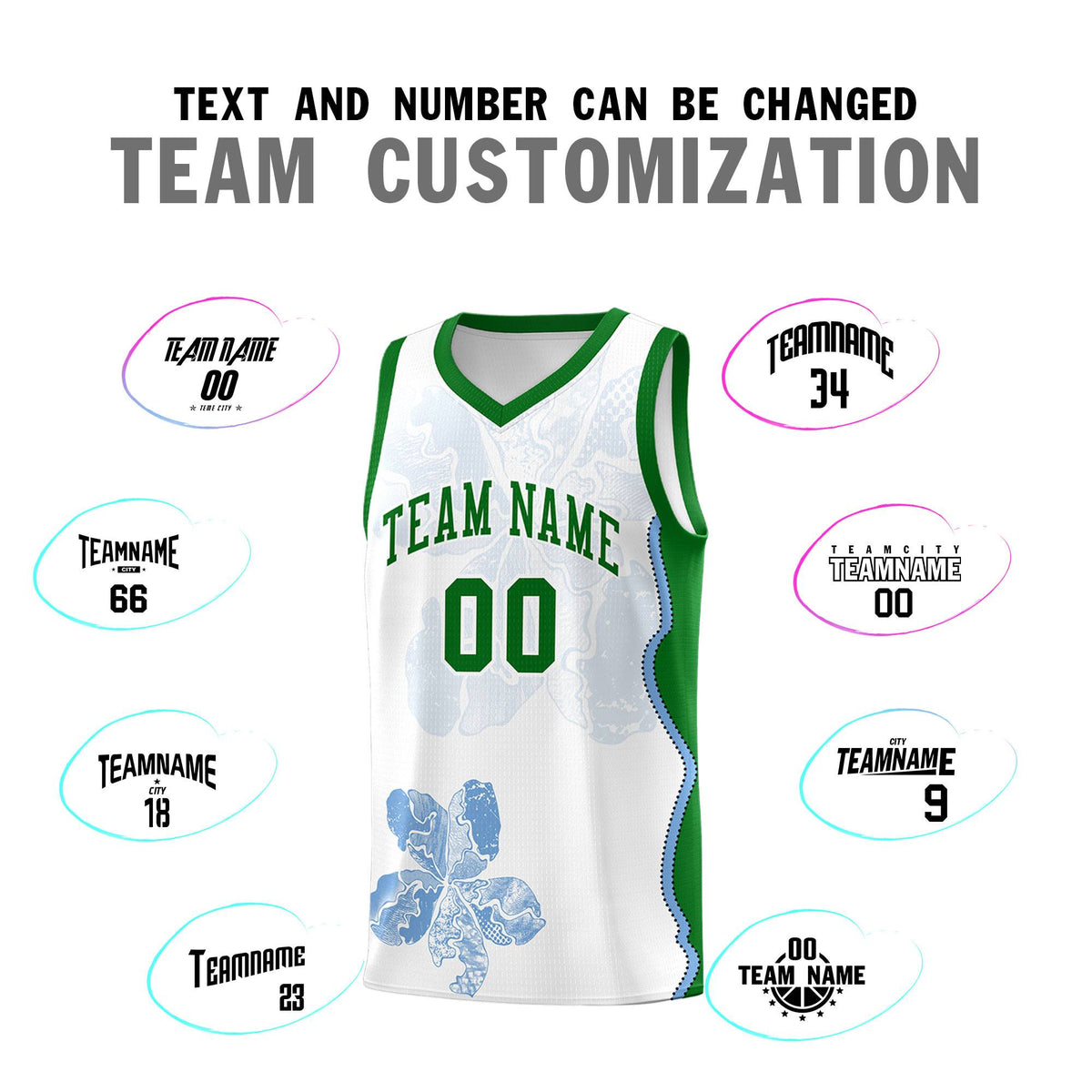 Custom White Kelly Green Basketball Jersey - Illusion Flower Graffiti Moisture wicking Fabric