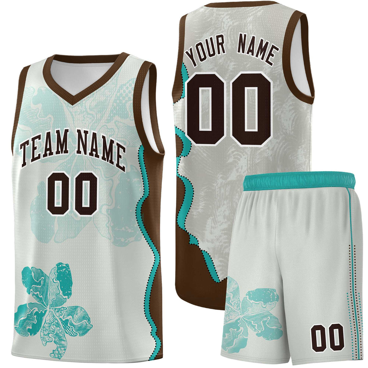 Custom Gray Brown Basketball Jersey - Illusion Flower Graffiti Quick dry Fabric