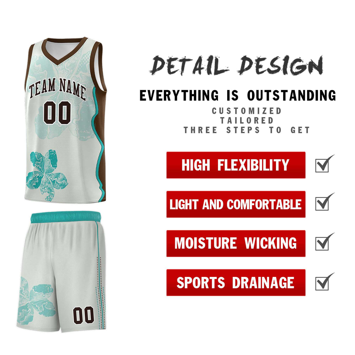 Custom Gray Brown Basketball Jersey - Illusion Flower Graffiti Quick dry Fabric