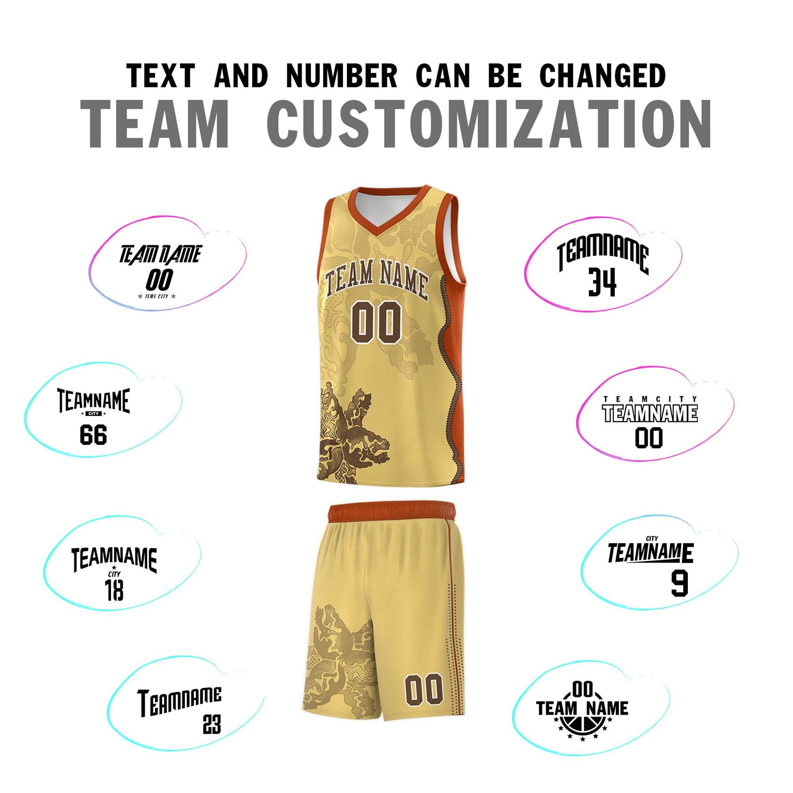 Custom Khaki Dark Orange Basketball Jersey - Illusion Flower Graffiti Unique Fabric
