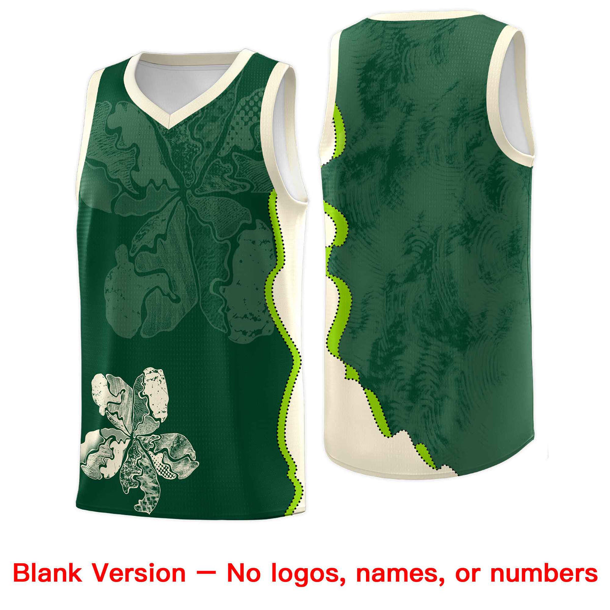 Custom Green Cream Basketball Jersey - Illusion Flower Graffiti Breathable Fabric