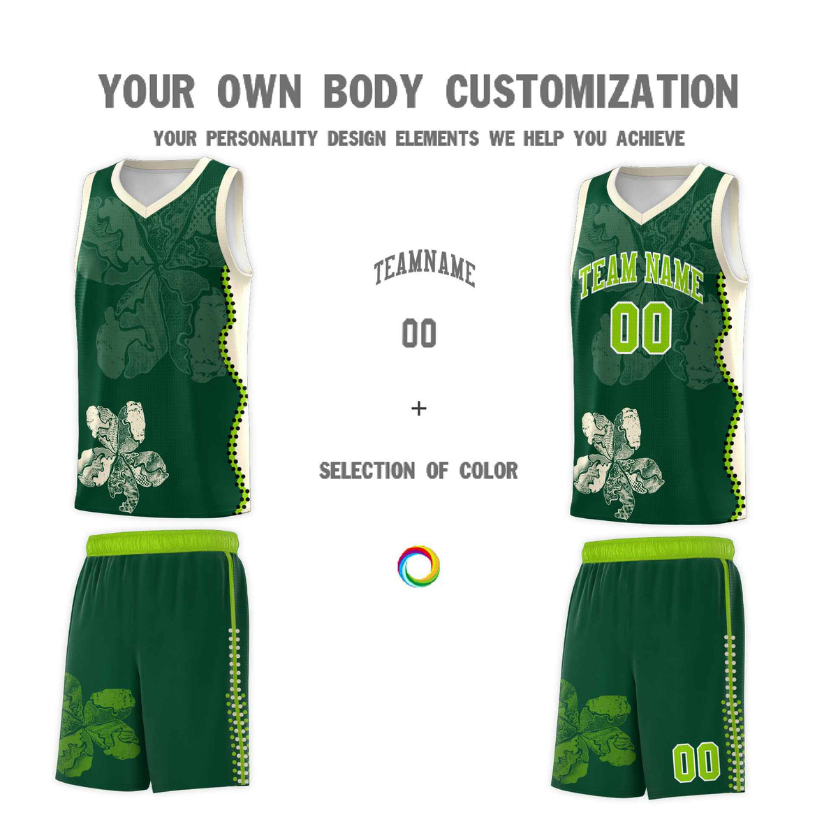 Custom Green Cream Basketball Jersey - Illusion Flower Graffiti Breathable Fabric