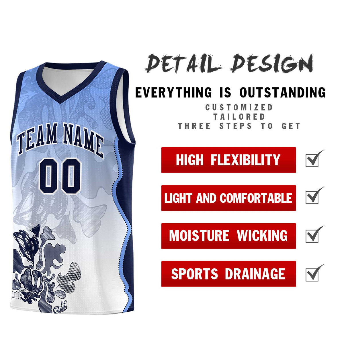 Custom White Navy Basketball Jersey - Illusion Flower Gradient Moisture wicking Fabric
