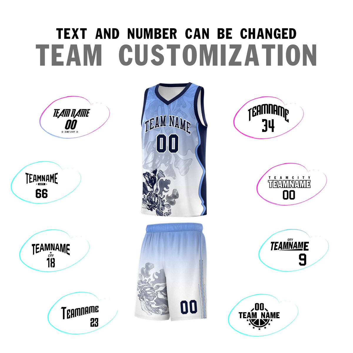Custom White Navy Basketball Jersey - Illusion Flower Gradient Moisture wicking Fabric