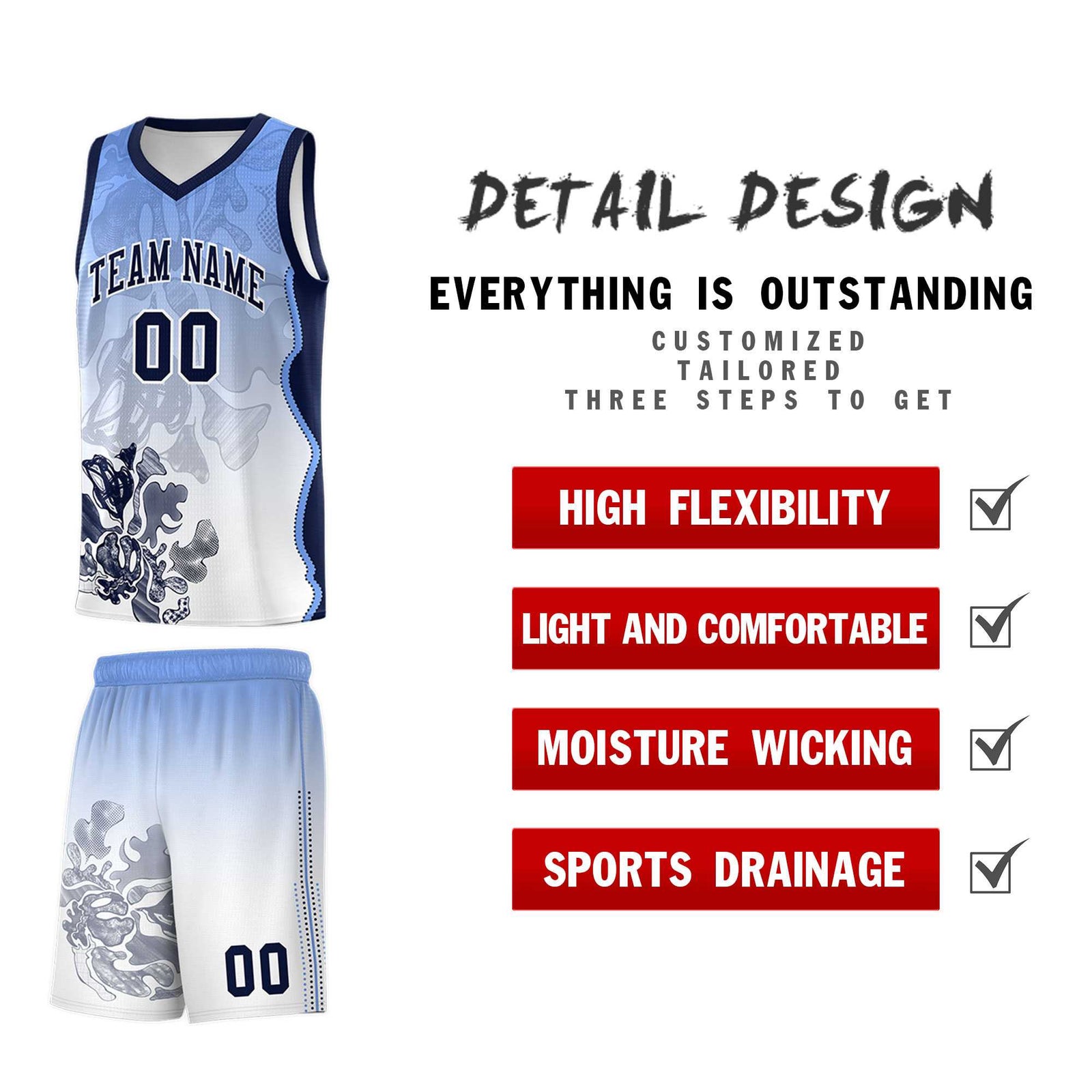 Custom White Navy Basketball Jersey - Illusion Flower Gradient Moisture wicking Fabric
