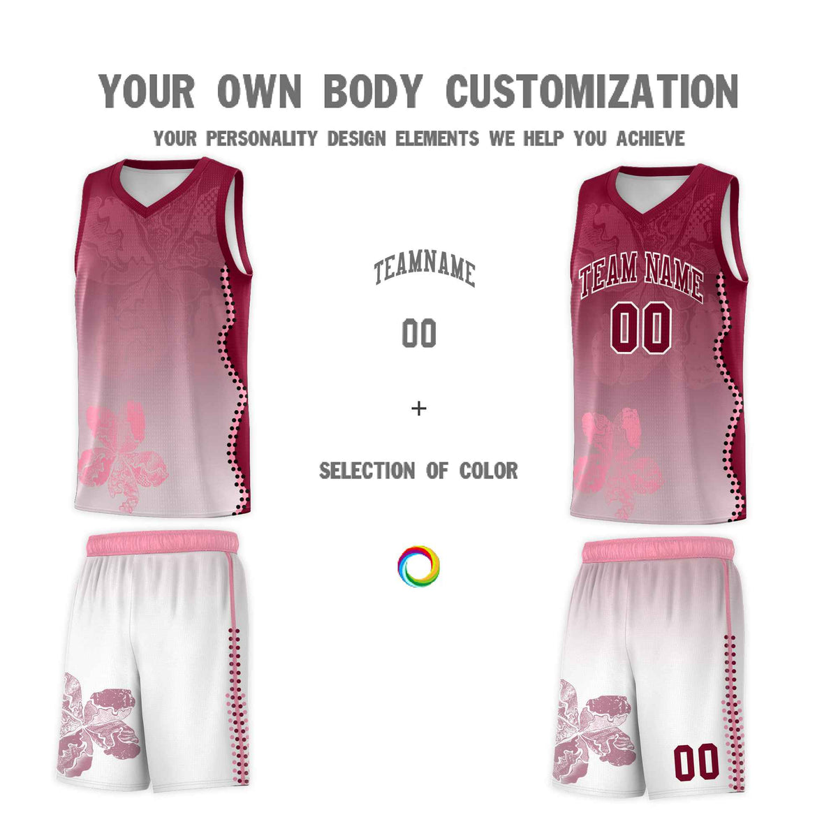 Custom White Crimson Basketball Jersey - Illusion Flower Gradient Stretchy Fabric