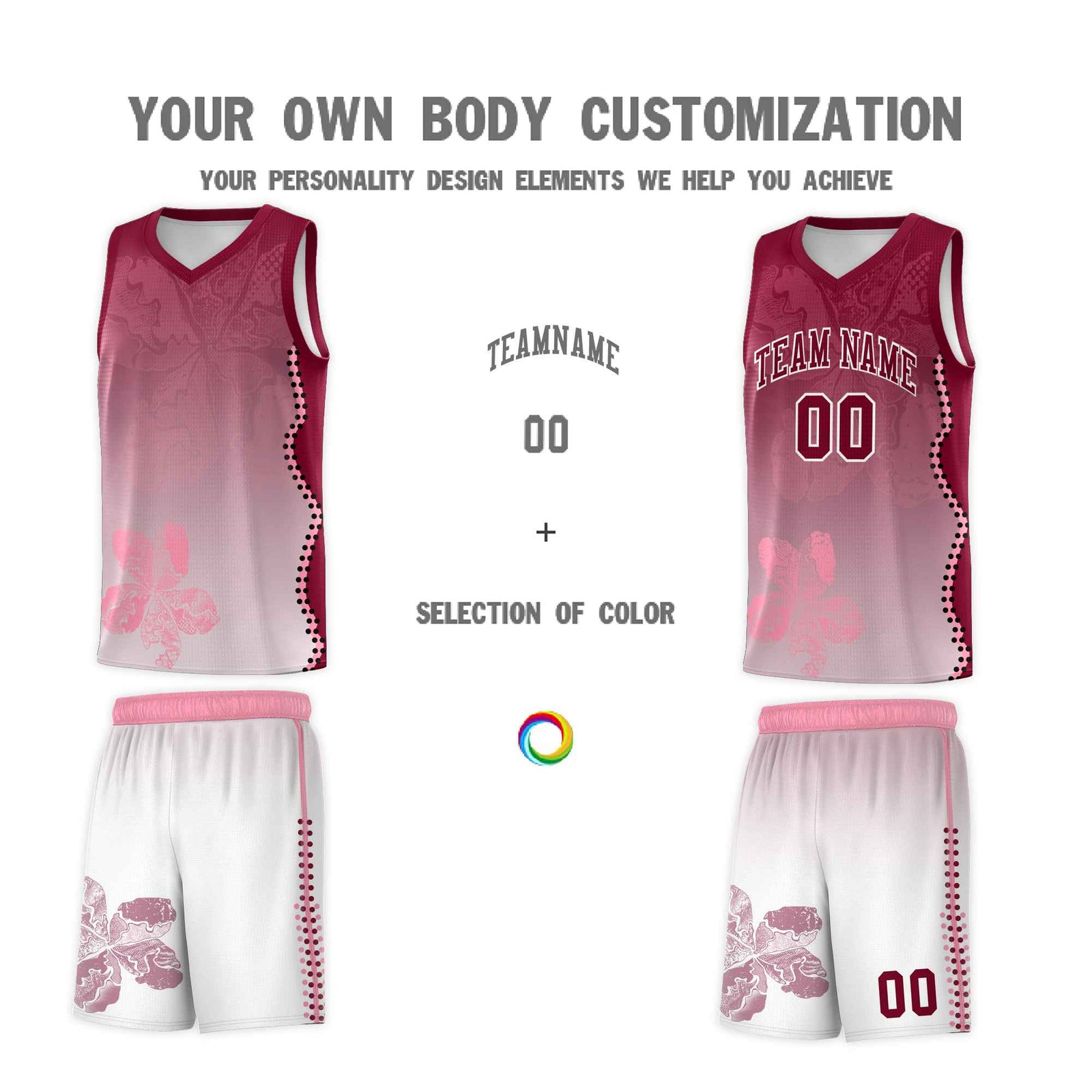Custom White Crimson Basketball Jersey - Illusion Flower Gradient Stretchy Fabric