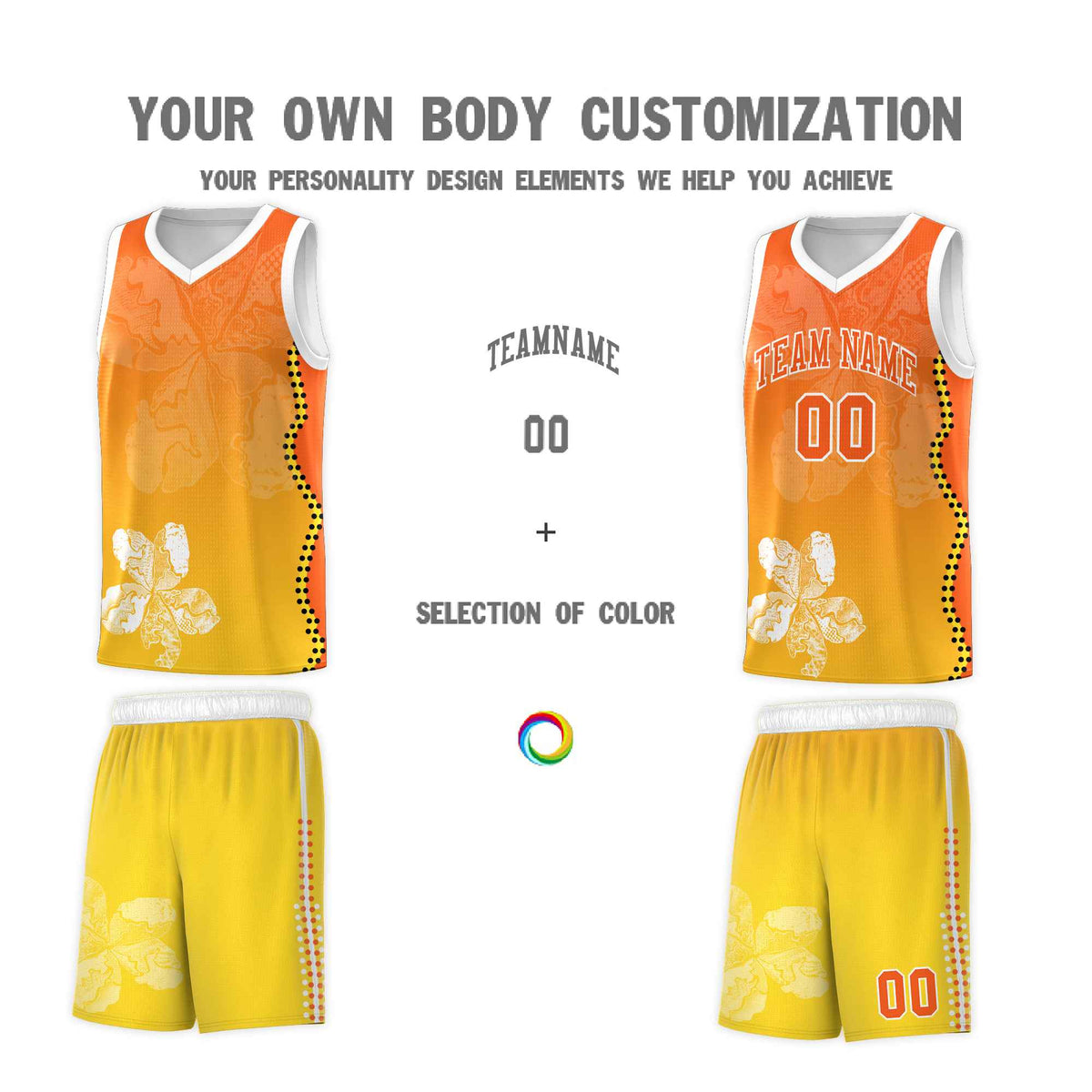 Custom Gold Orange Basketball Jersey - Illusion Flower Gradient Unique Fabric
