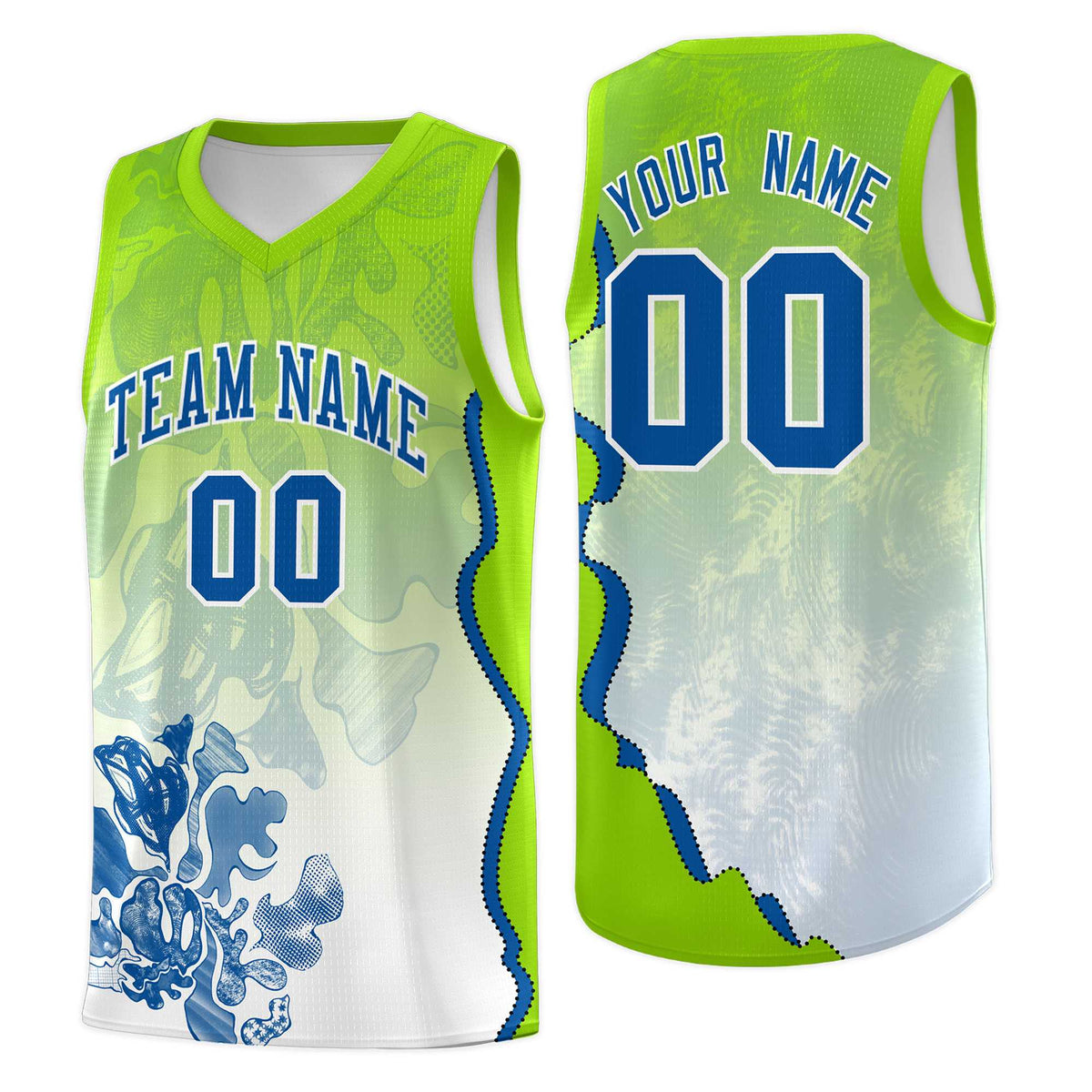 Custom Neon Green Royal Basketball Jersey - Illusion Flower Gradient Moisture-wicking Fabric