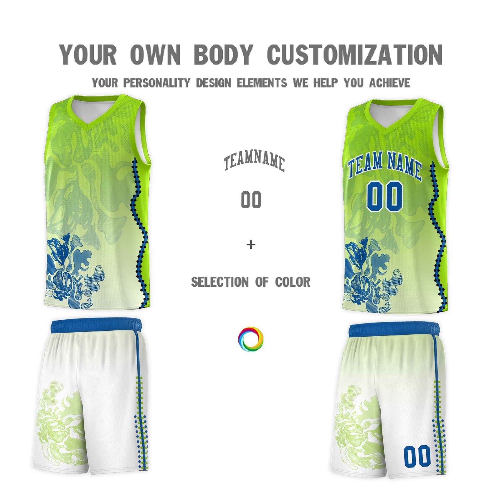 Custom Neon Green Royal Basketball Jersey - Illusion Flower Gradient Moisture-wicking Fabric