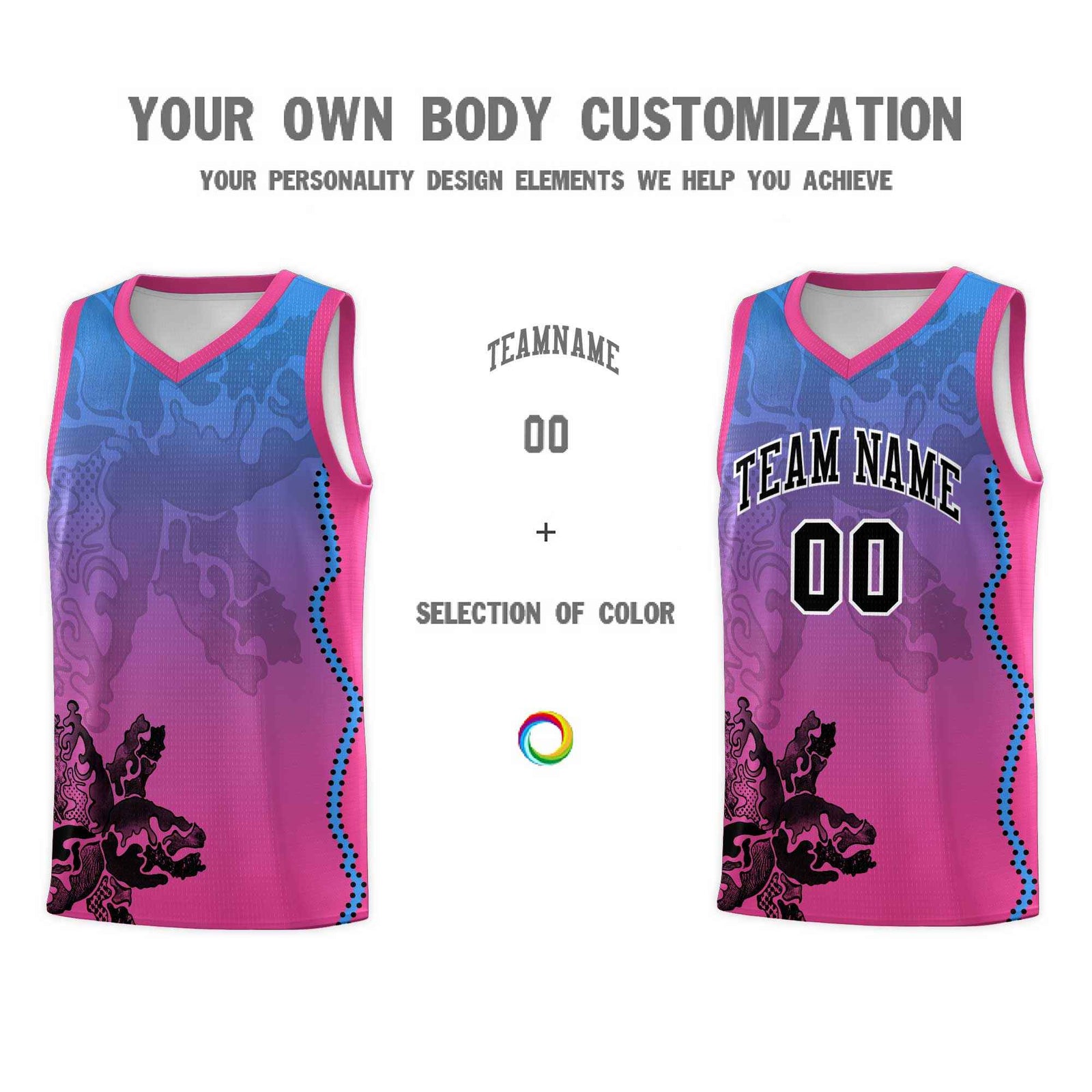 Custom Pink Light Blue Basketball Jersey - Illusion Flower Gradient Breathable mesh Fabric