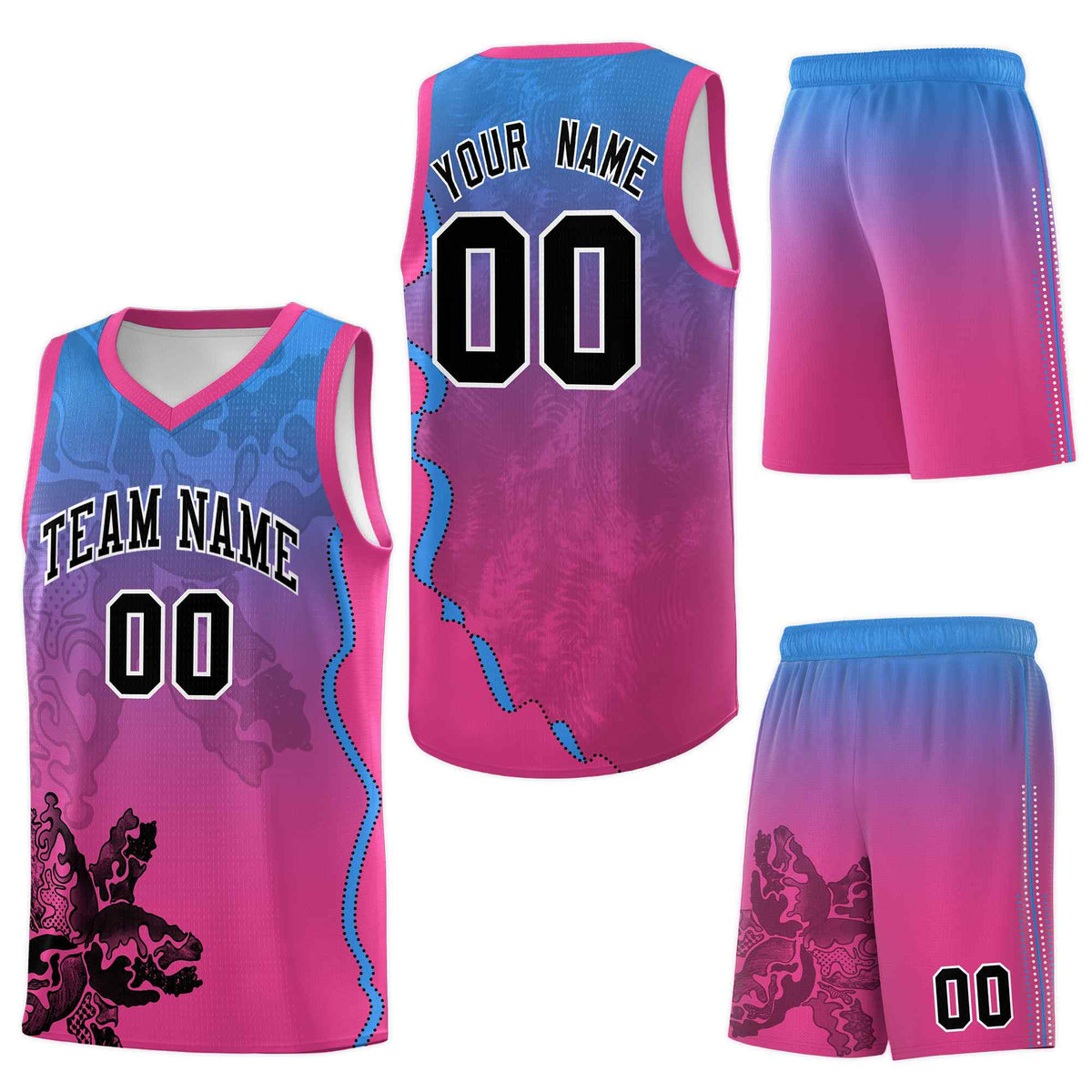 Custom Pink Light Blue Basketball Jersey - Illusion Flower Gradient Sublimation Printing