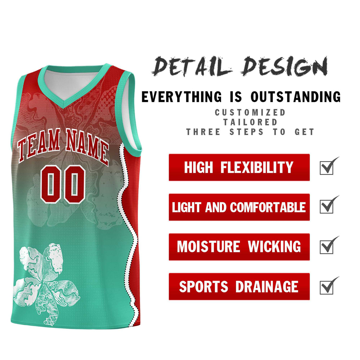 Custom Bright Green Red Basketball Jersey - Illusion Flower Gradient Durable Fabric