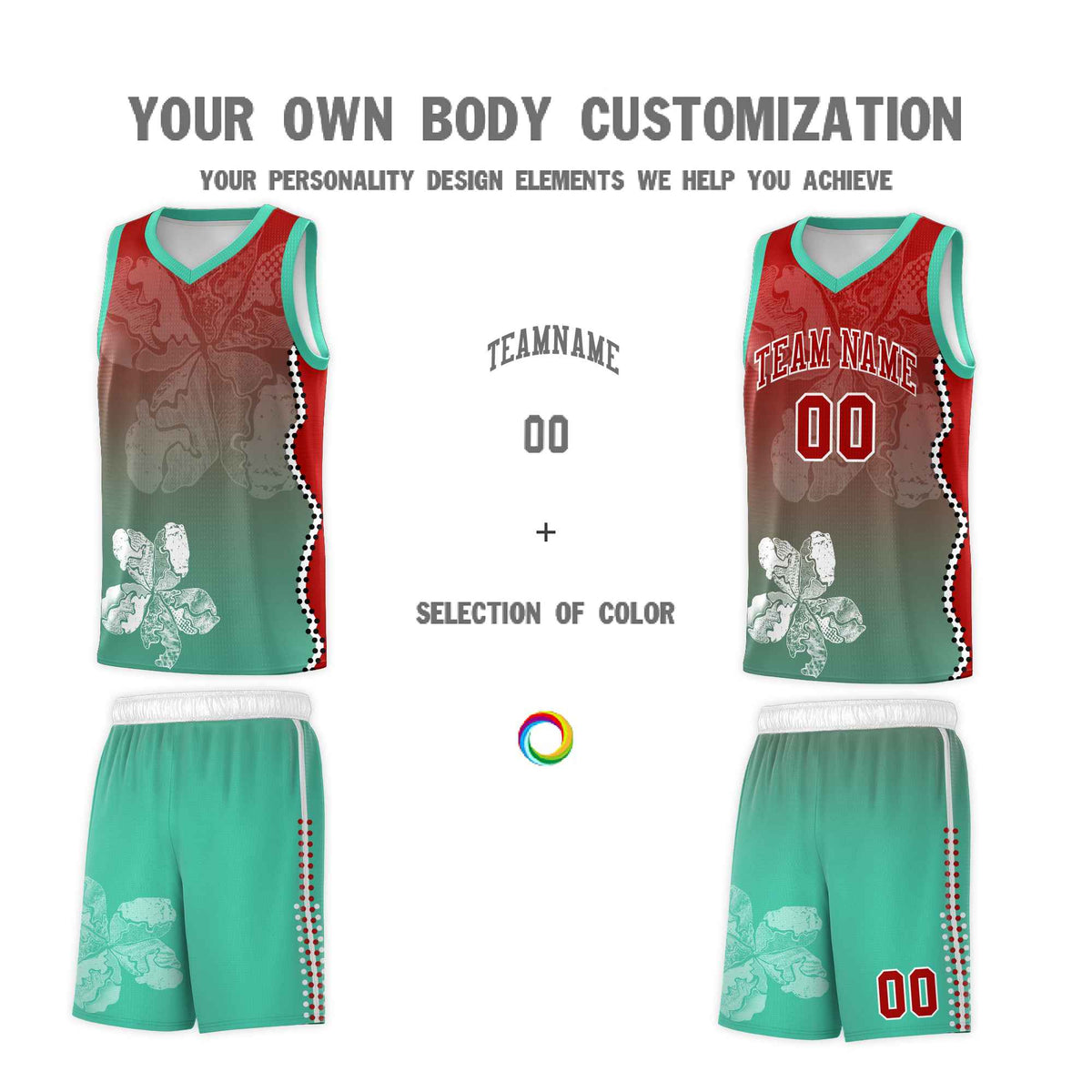 Custom Bright Green Red Basketball Jersey - Illusion Flower Gradient Durable Fabric