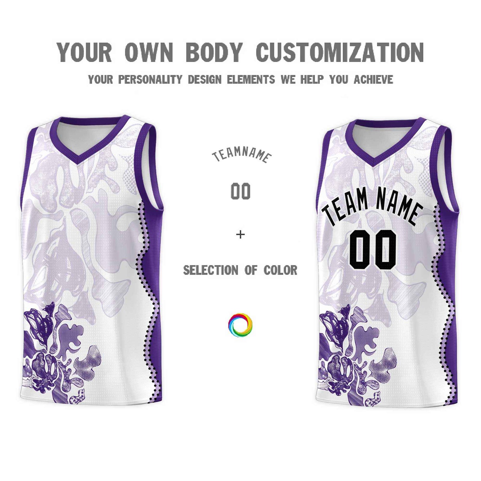 Custom White Purple Basketball Jersey - Illusion Flower Graffiti Moisture-wicking Fabric