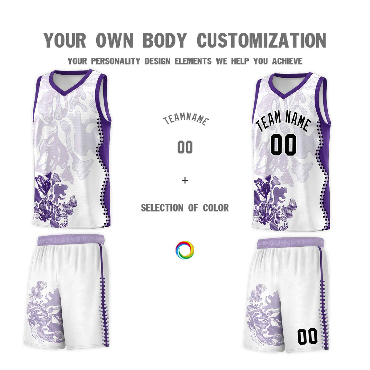 Custom White Purple Basketball Jersey - Illusion Flower Graffiti Moisture-wicking Fabric