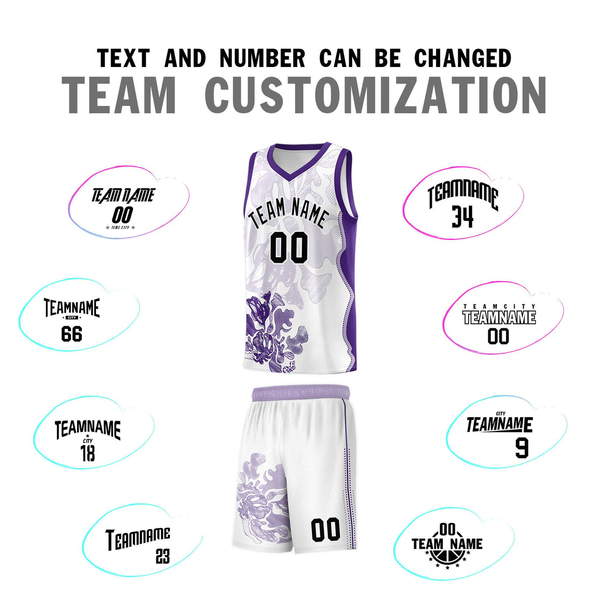 Custom White Purple Basketball Jersey - Illusion Flower Graffiti Moisture-wicking Fabric