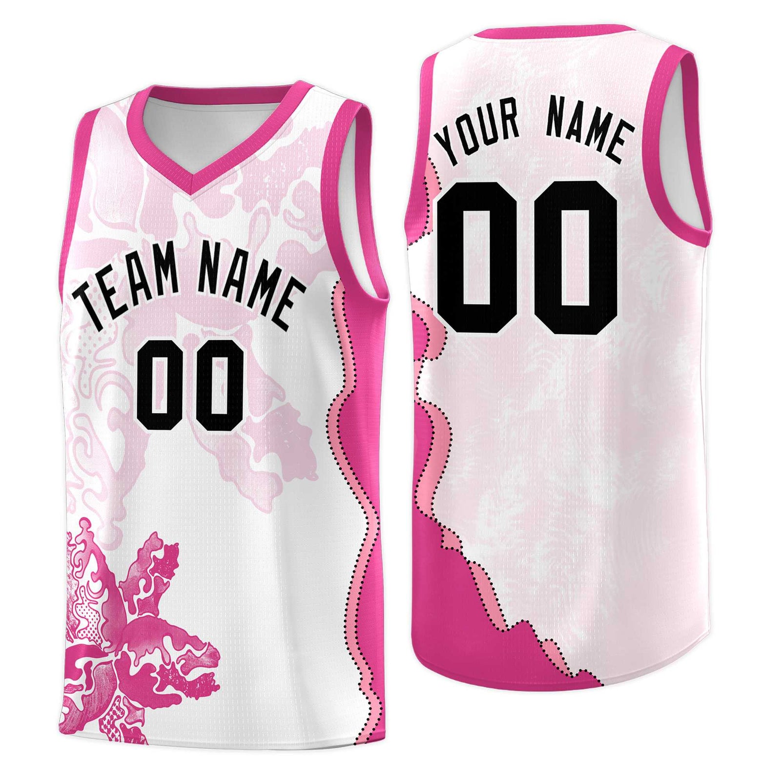 Custom White Pink Basketball Jersey - Illusion Flower Graffiti Breathable mesh Fabric