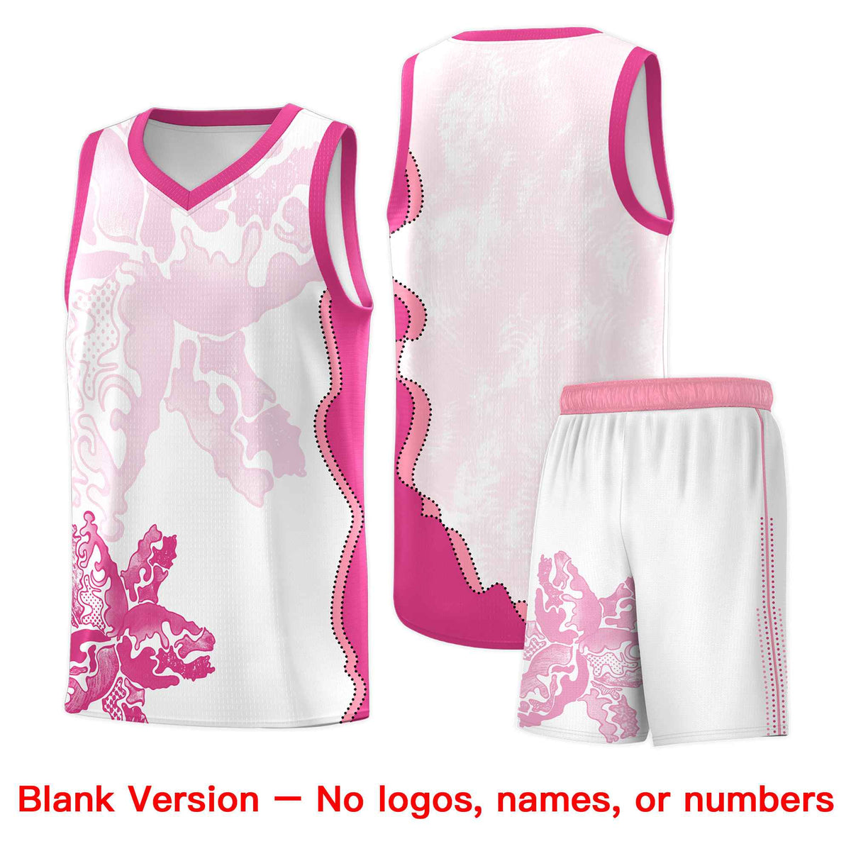 Custom White Pink Basketball Jersey - Illusion Flower Graffiti Breathable mesh Fabric