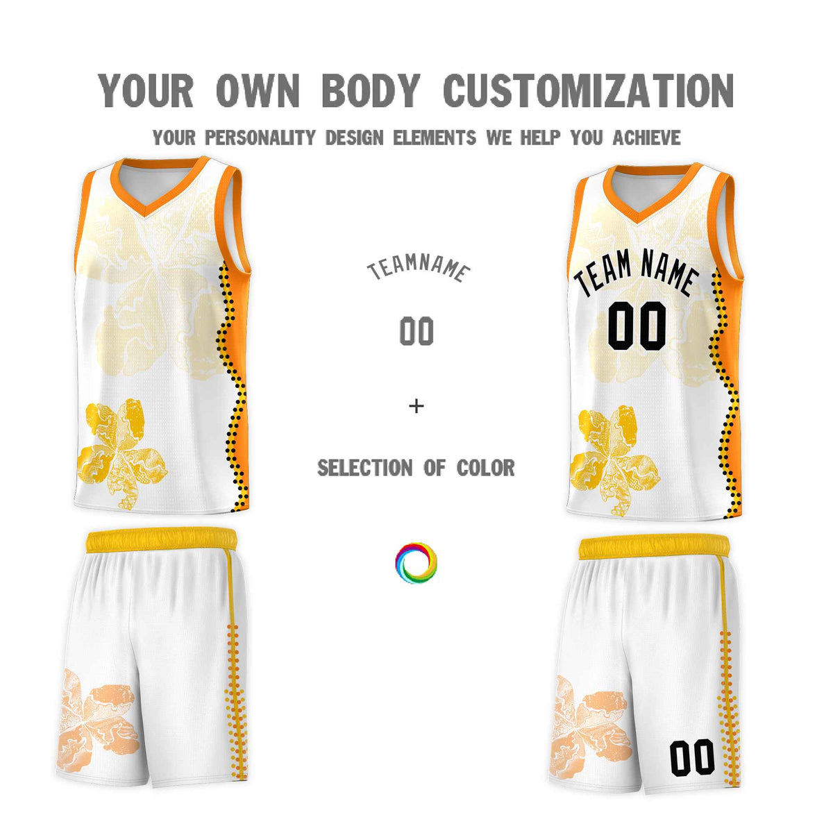Custom White Orange Basketball Jersey - Illusion Flower Graffiti Durable Fabric