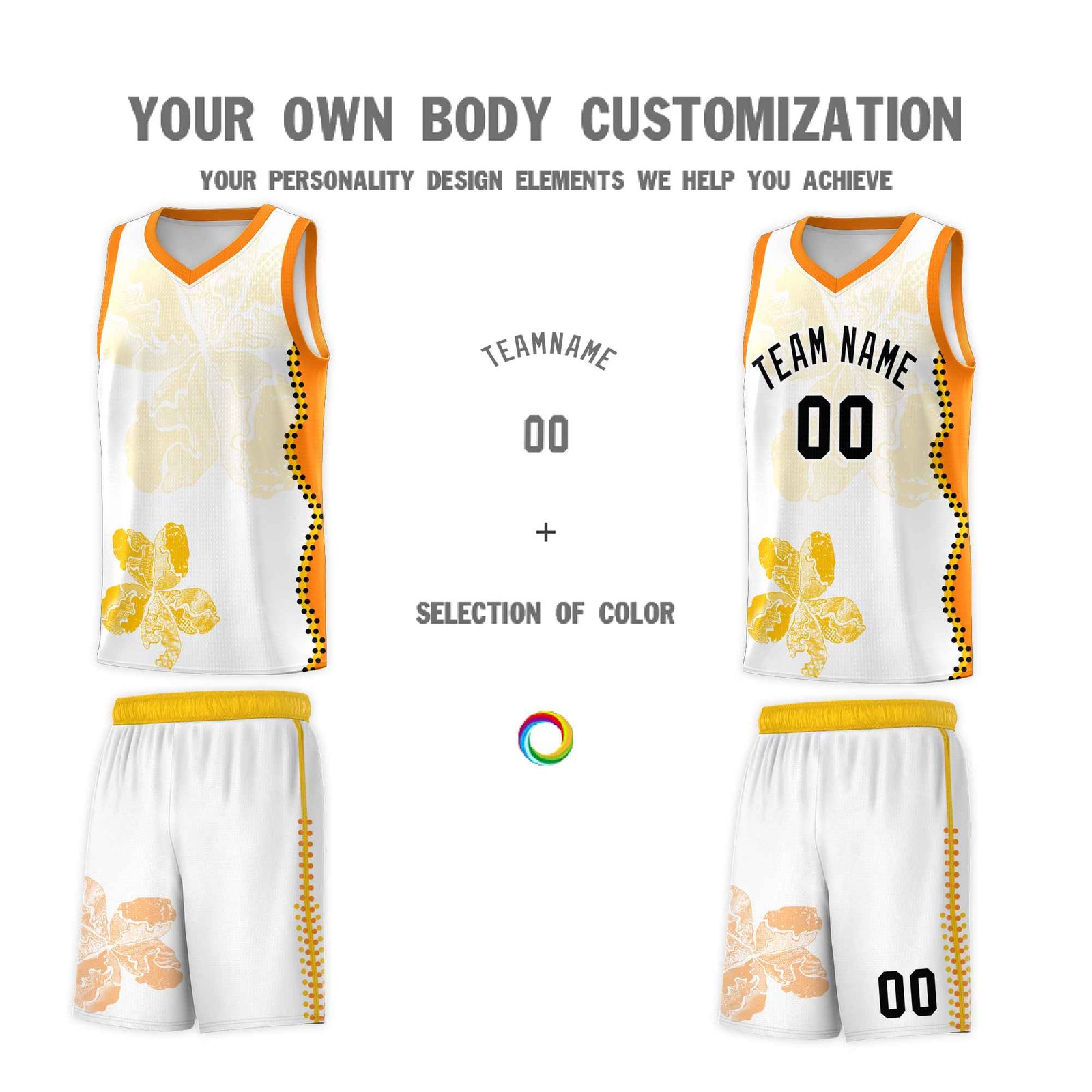 Custom White Orange Basketball Jersey - Illusion Flower Graffiti Durable Fabric