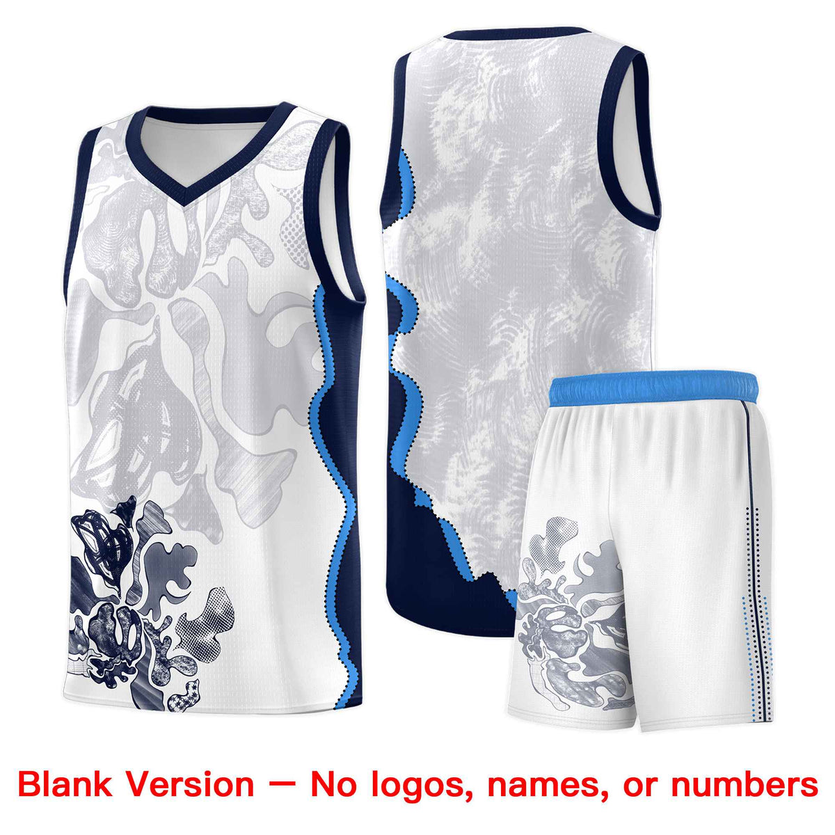 Custom White Navy Basketball Jersey - Illusion Flower Graffiti Breathable Fabric