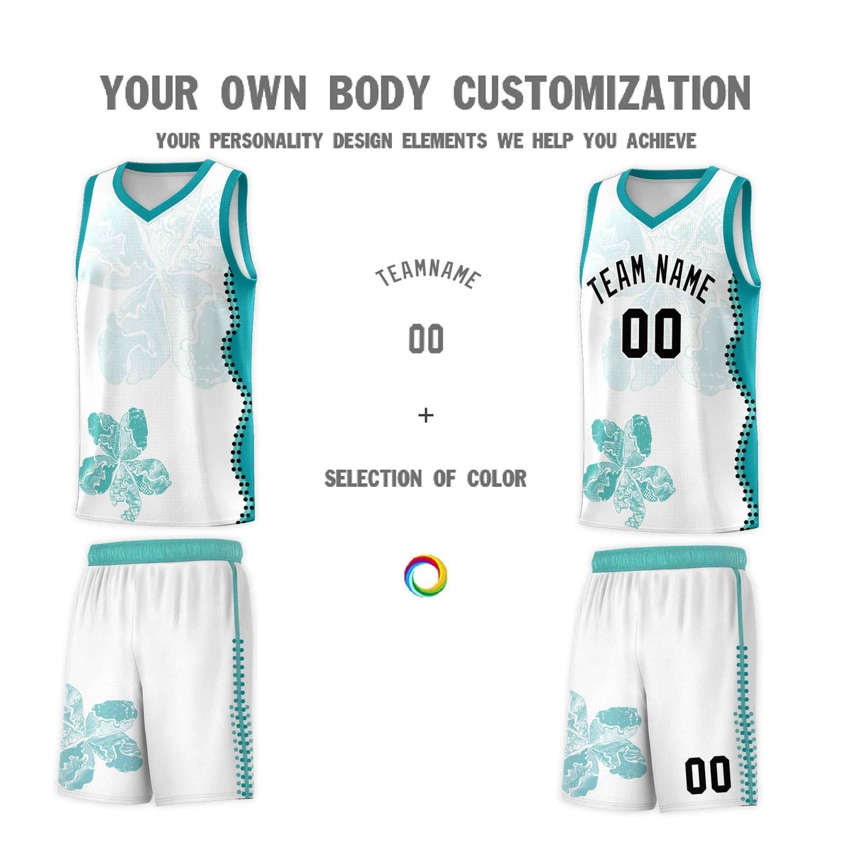 Custom White Teal Basketball Jersey - Illusion Flower Graffiti Lightweight Fabric
