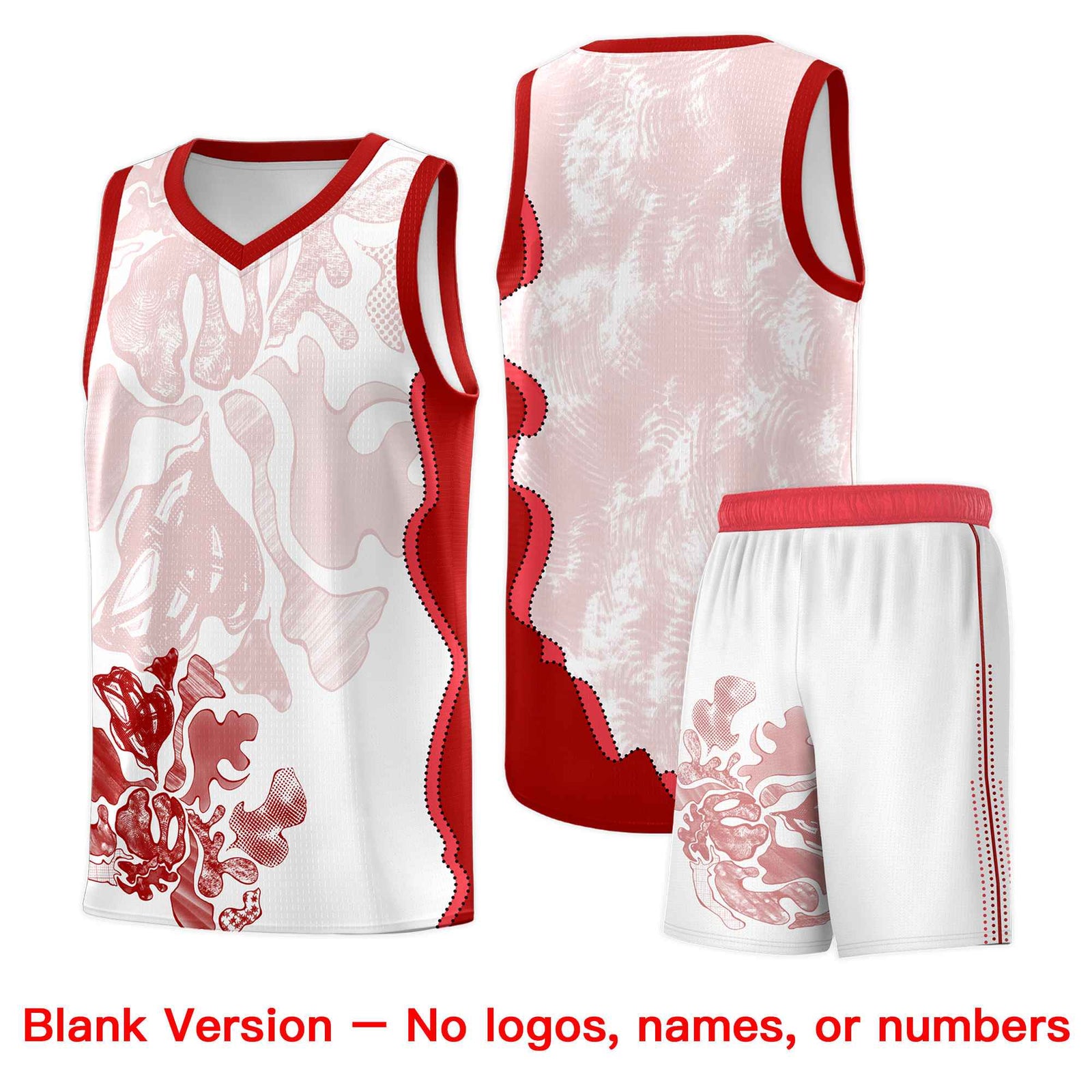 Custom White Red Basketball Jersey - Illusion Flower Graffiti Stretchy Fabric
