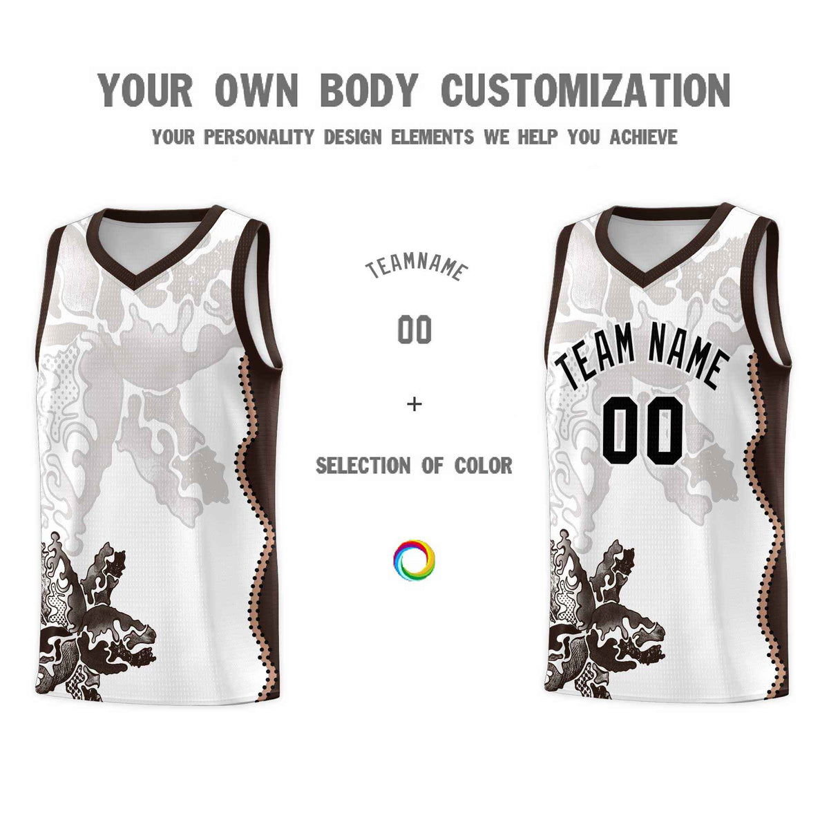 Custom White Brown Basketball Jersey - Illusion Flower Graffiti Quick dry Fabric
