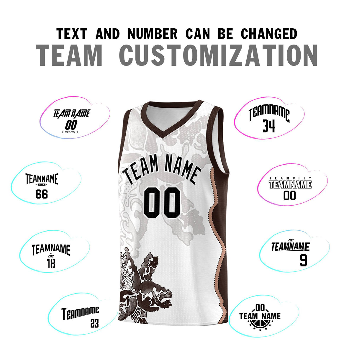 Custom White Brown Basketball Jersey - Illusion Flower Graffiti Quick dry Fabric