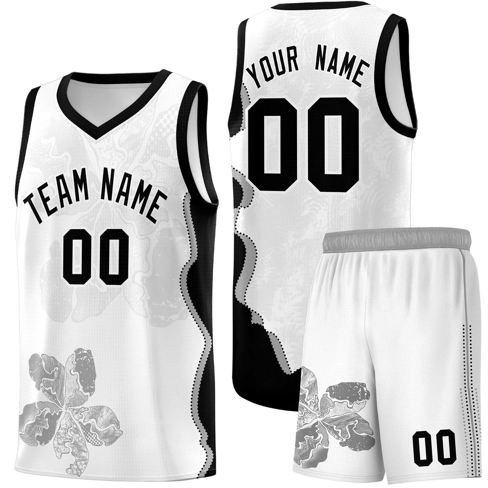 Custom White Black Basketball Jersey - Illusion Flower Graffiti Stylish Fabric