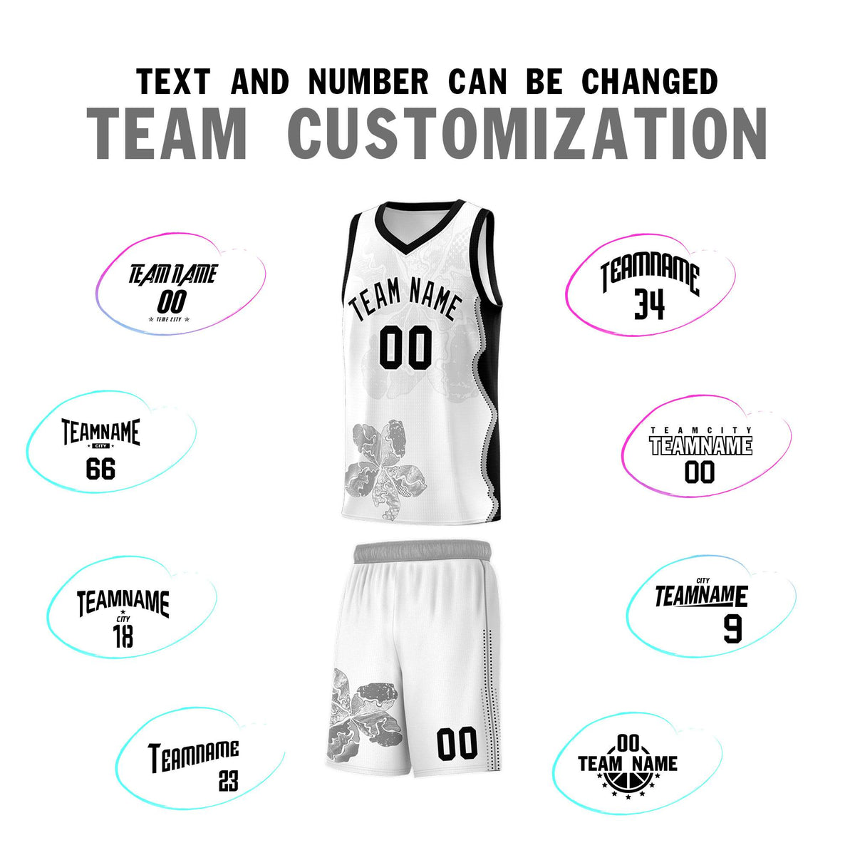 Custom White Black Basketball Jersey - Illusion Flower Graffiti Stylish Fabric
