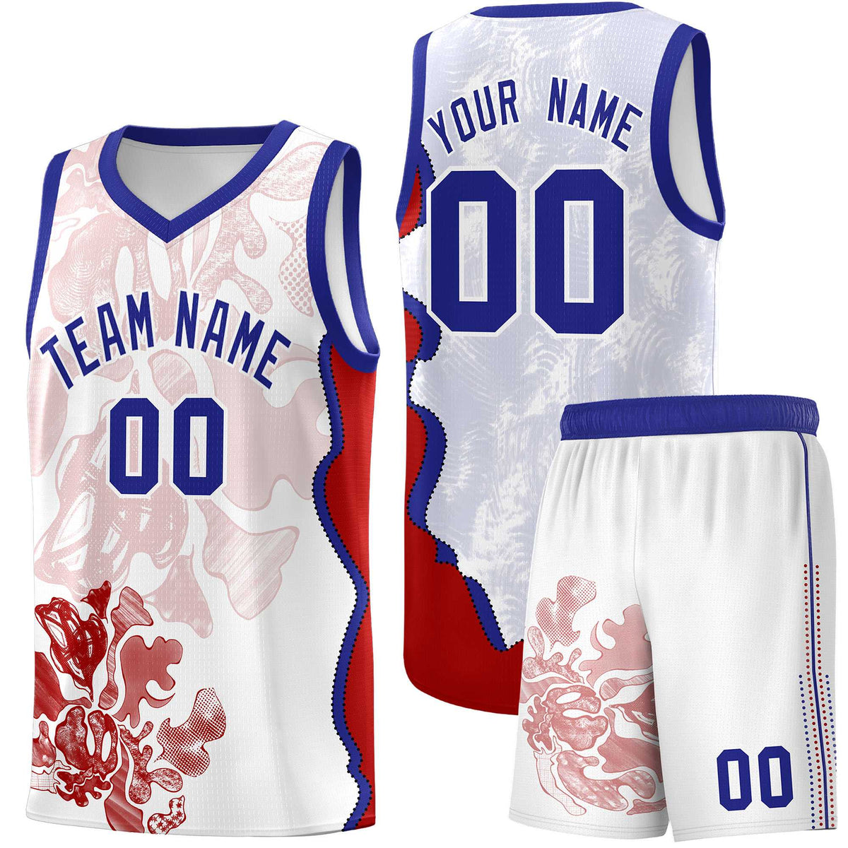 Custom White Royal Basketball Jersey - Illusion Flower Graffiti Unique Fabric