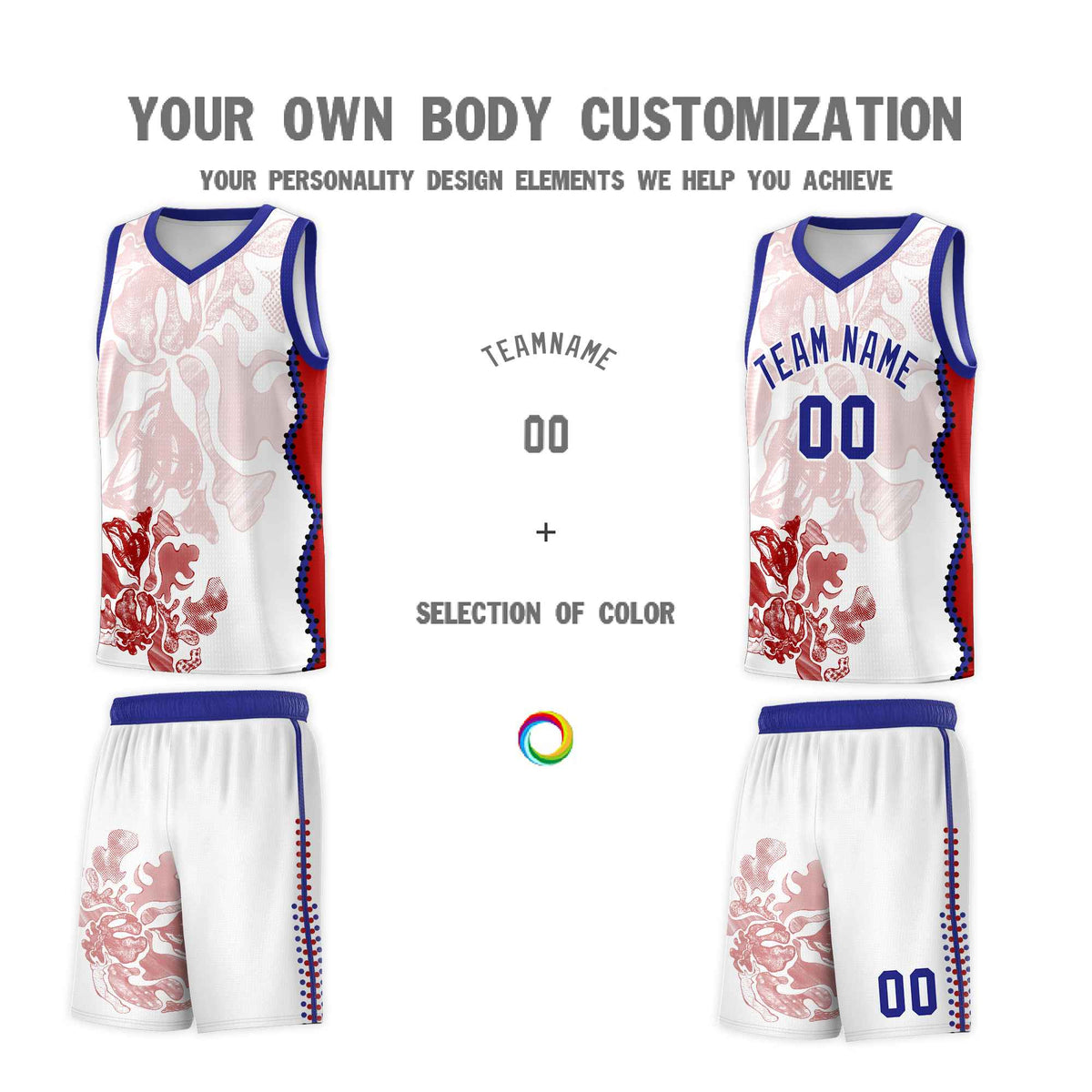 Custom White Royal Basketball Jersey - Illusion Flower Graffiti Unique Fabric
