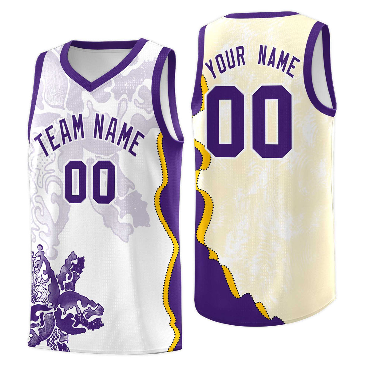 Custom White Purple Basketball Jersey - Illusion Flower Graffiti Moisture-wicking Fabric